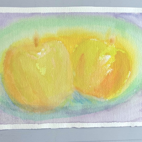 Original Watercolor‎ Painting Fruit Apples Yellow Green Ready To Frame NWOT - Picture 2 of 5